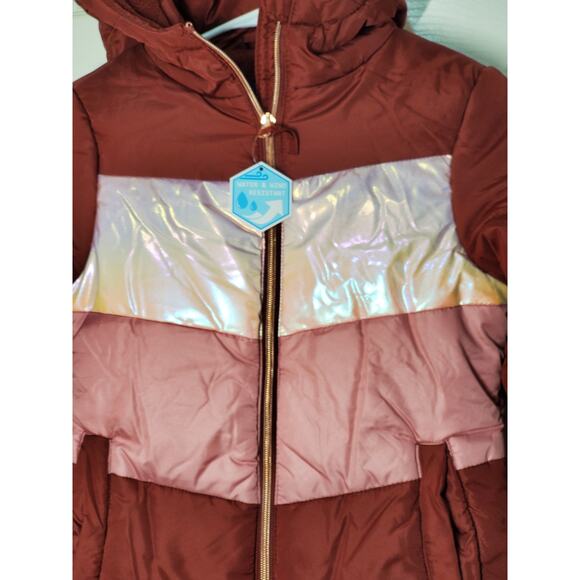 Swiss Alps Girls Small 7/8 Maroon Pink Puffer Jacket NWT Water Wind Resistant - Picture 11 of 13
